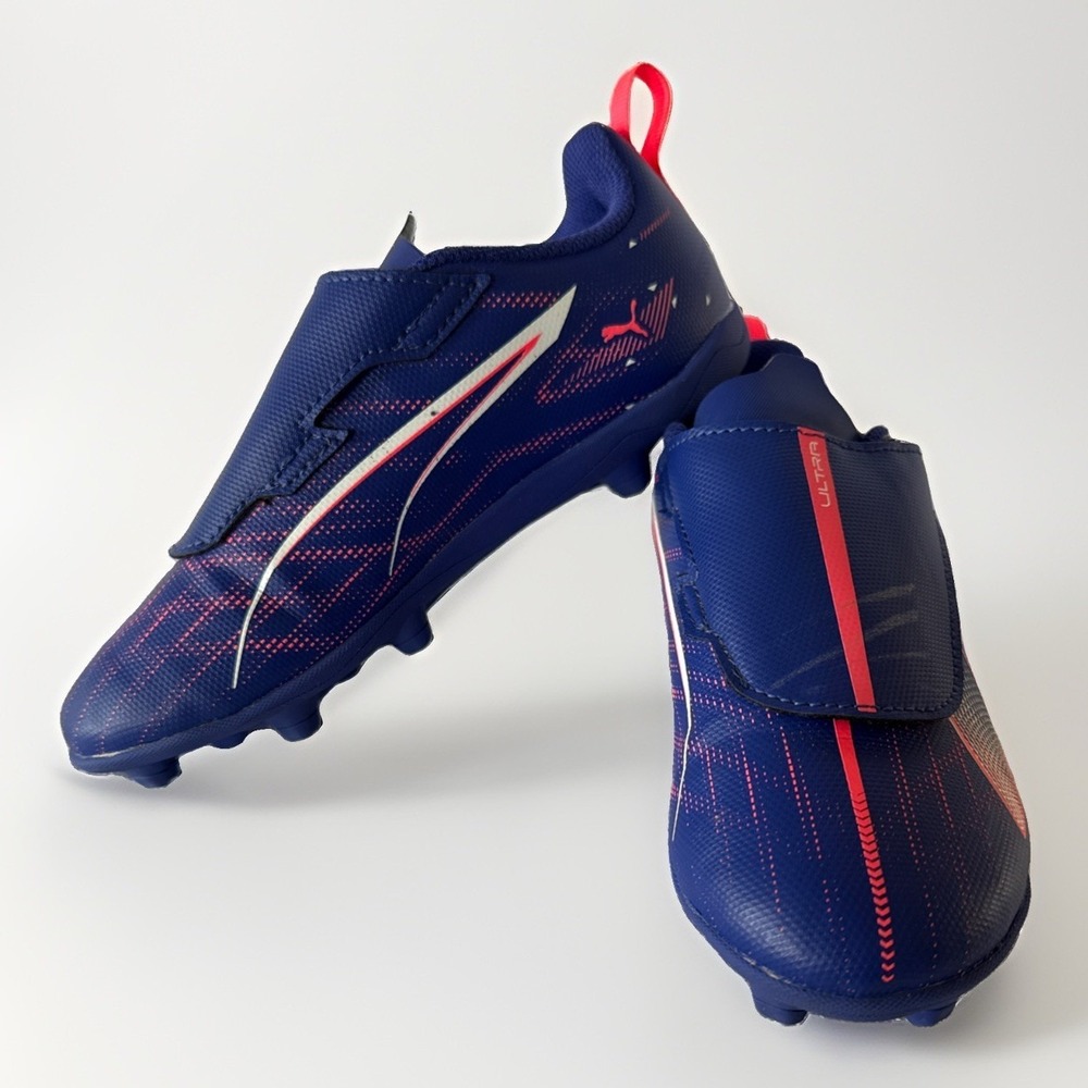 Puma Ultra Play Laceless Kids Soccer Cleats Blue Red Size 13 US Firm Ground